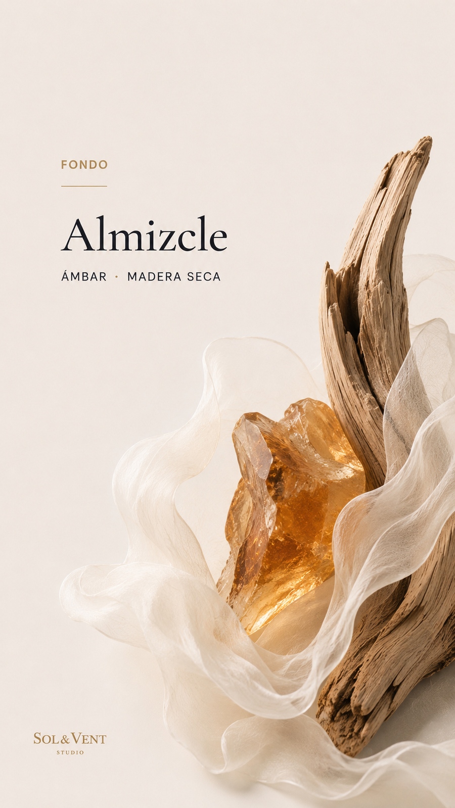 Madera seca y ámbar, evocación del almizcle, nota de fondo de la fragancia Burbujas de Cava de Sol&Vent