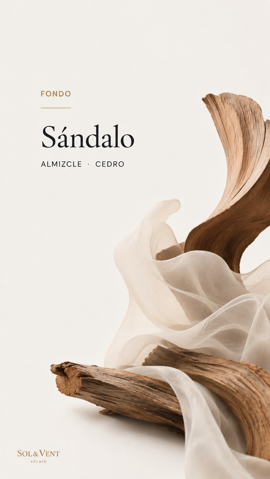 Madera de sándalo pulida, nota de fondo de la fragancia Luz Interior de Sol&Vent